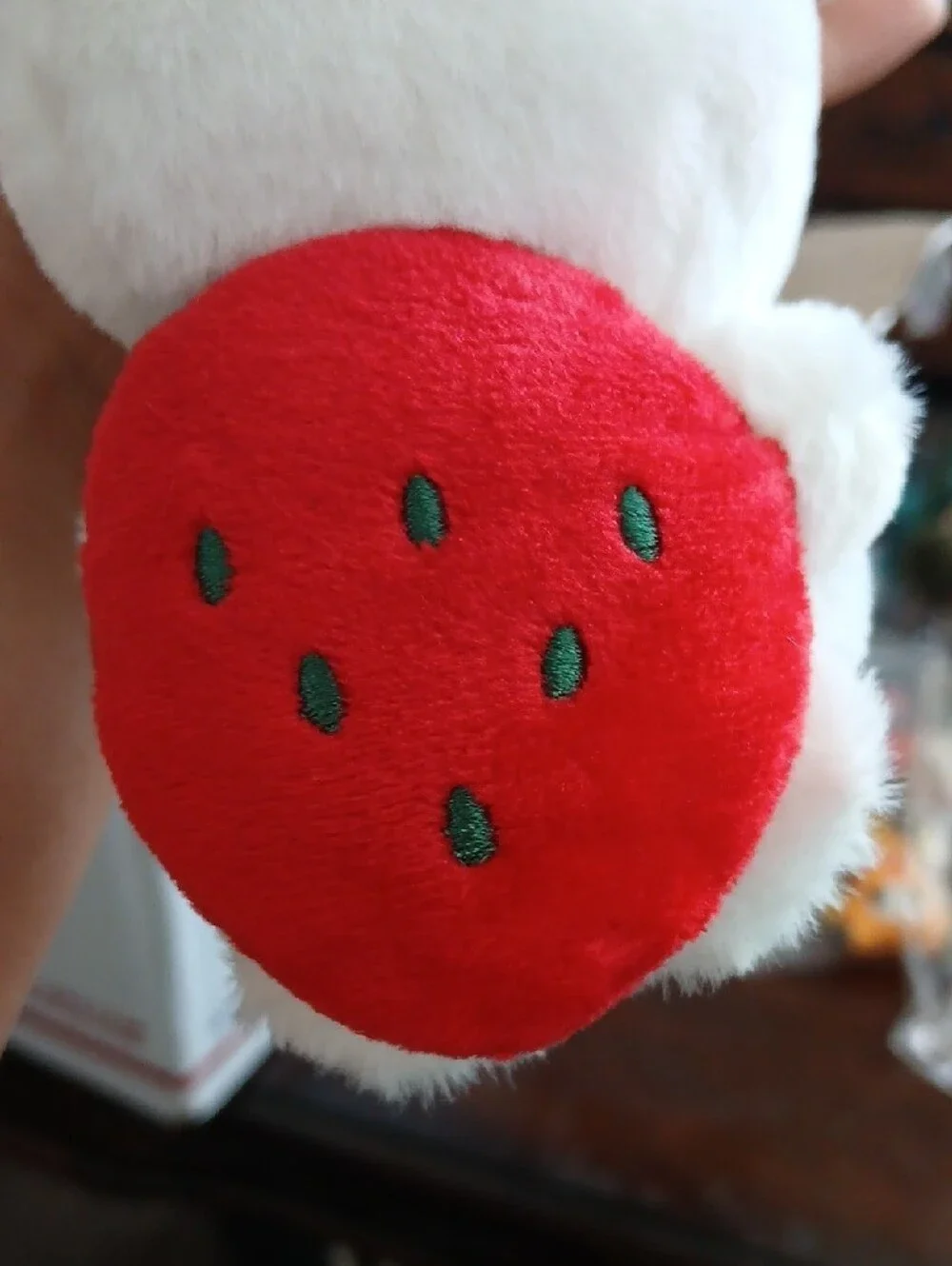 Plush White Strawberry Kitty Keychain - Red Strawberry